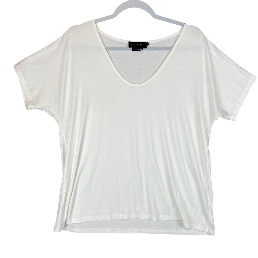 HATCH The Bateau Top White‎ Viscose Stretch Scoop Neck Tee Portugal Size 2